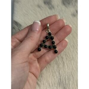 Native American Sterling Silver Round Black Onyx Petit Point Initial Letter A
